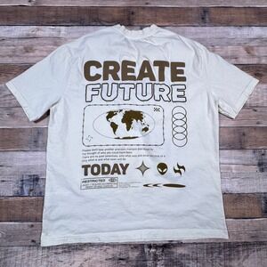Riot Empire Men's T-Shirt Create Future Graphic World Map‎ Off White XL